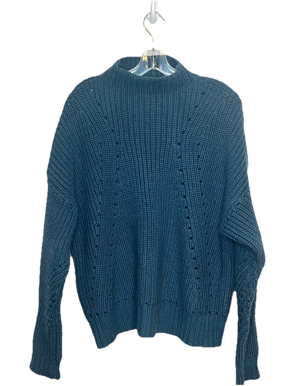 Grey Jason Wu 100% Wool Chunky Knit Sweater Small Mock Neck Oversized Blue Cozy